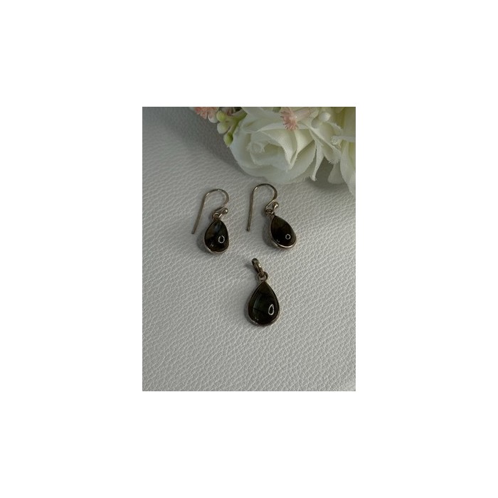 925 Sterling Silver Quartz Earrings & Pendant Set