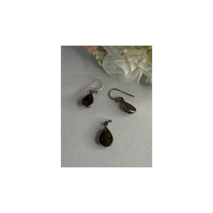 925 Sterling Silver Quartz Earrings & Pendant Set