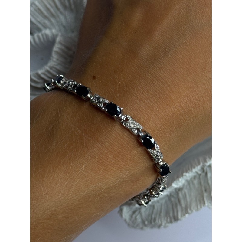 925 Sterling Silver Sapphire & Diamond Bracelet Length 7
