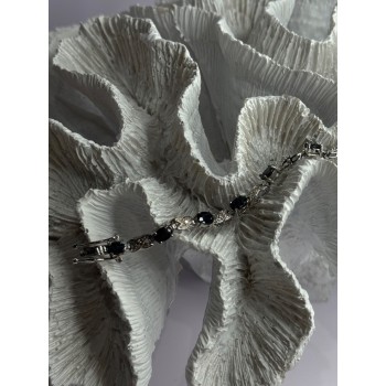 925 Sterling Silver Sapphire & Diamond Bracelet Length 7