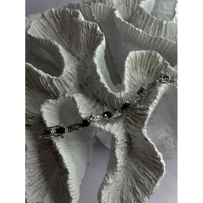 925 Sterling Silver Sapphire & Diamond Bracelet Length 7