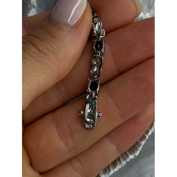 925 Sterling Silver Sapphire & Diamond Bracelet Length 7