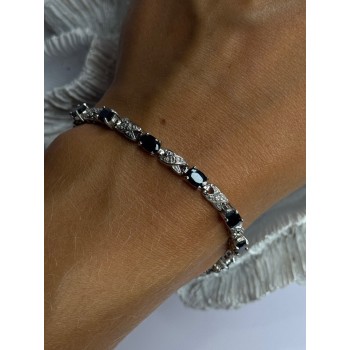 925 Sterling Silver Sapphire & Diamond Bracelet Length 7