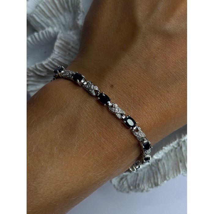 925 Sterling Silver Sapphire & Diamond Bracelet Length 7