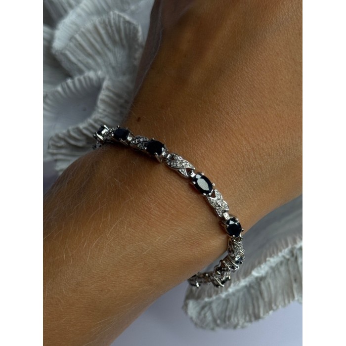 925 Sterling Silver Sapphire & Diamond Bracelet Length 7