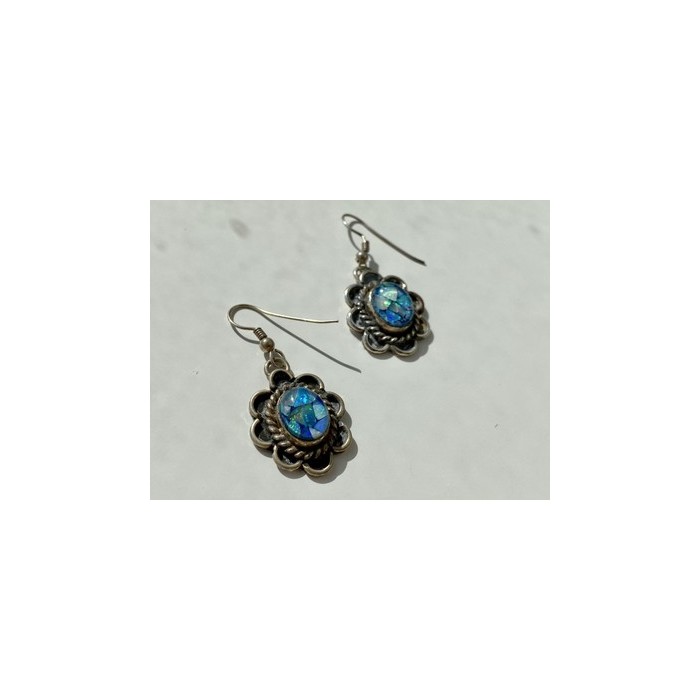 Vintage 925 Sterling Silver Mosaic Opal Earrings
