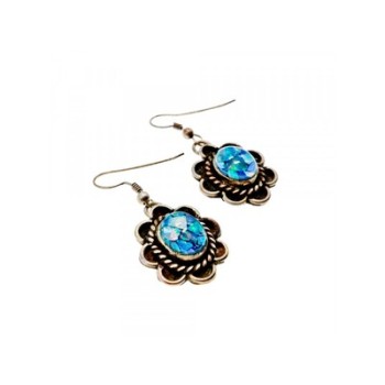 Vintage 925 Sterling Silver Mosaic Opal Earrings