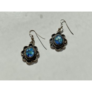 Vintage 925 Sterling Silver Mosaic Opal Earrings