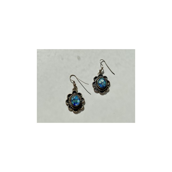 Vintage 925 Sterling Silver Mosaic Opal Earrings