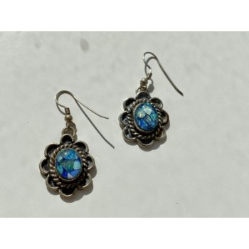 Vintage 925 Sterling Silver Mosaic Opal Earrings