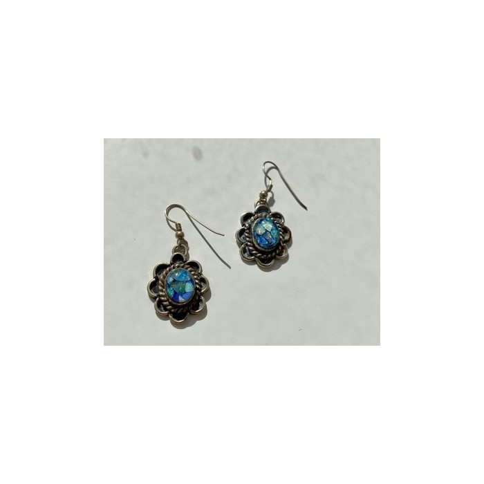 Vintage 925 Sterling Silver Mosaic Opal Earrings