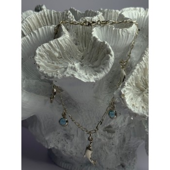 925 Sterling Silver Dolphin Blue Topaz Bracelet Length 7.5
