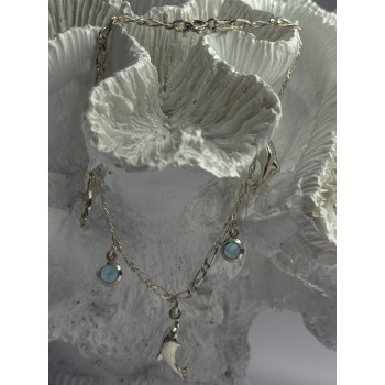 925 Sterling Silver Dolphin Blue Topaz Bracelet Length 7.5