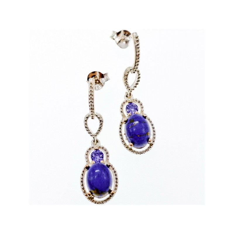925 Sterling Silver Sodalite & Amethyst Earrings