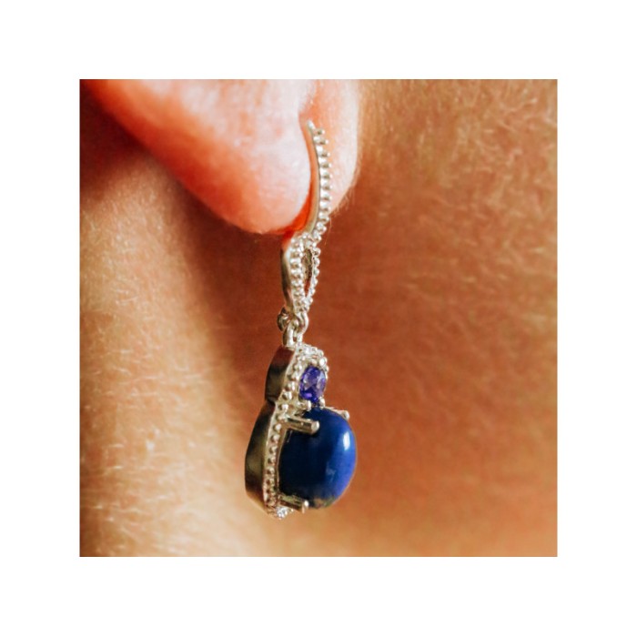 925 Sterling Silver Sodalite & Amethyst Earrings