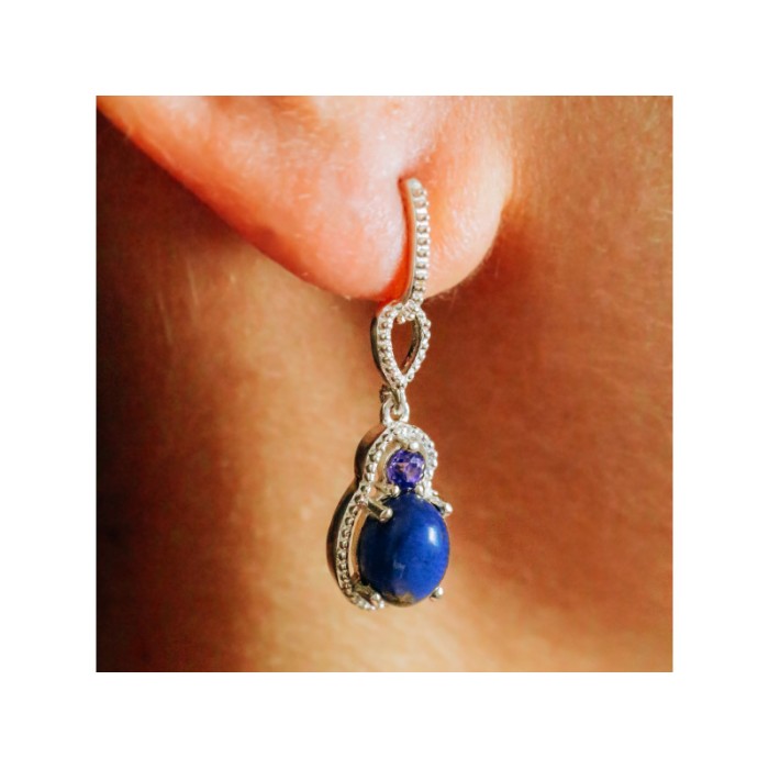 925 Sterling Silver Sodalite & Amethyst Earrings
