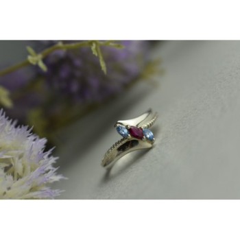 925 Sterling Silver Pink Spinel & Topaz Ring Size 7