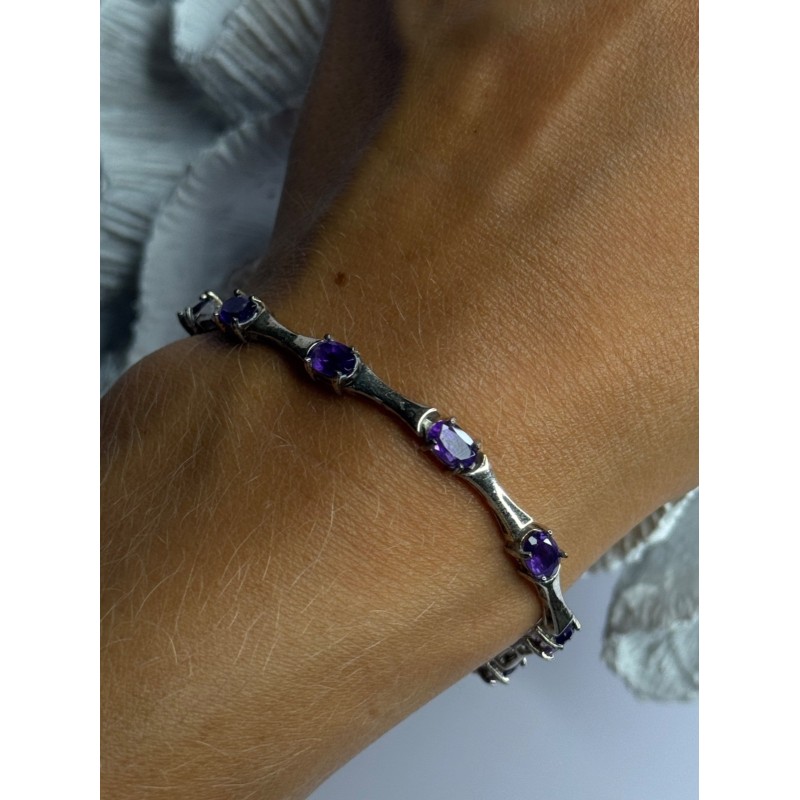 925 Sterling Silver Purple Tourmaline Bracelet Length 7