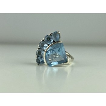 925 Sterling Silver Blue Spinel Ring Size 8
