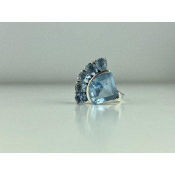 925 Sterling Silver Blue Spinel Ring Size 8