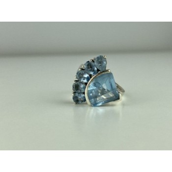925 Sterling Silver Blue Spinel Ring Size 8