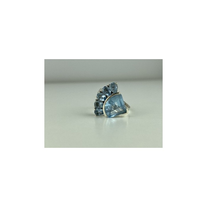 925 Sterling Silver Blue Spinel Ring Size 8