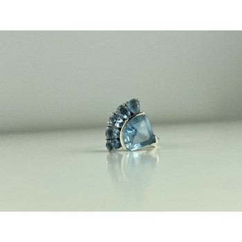925 Sterling Silver Blue Spinel Ring Size 8