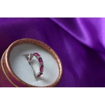 925 Sterling Silver Pink Topaz & CZ Ring Size 5.5