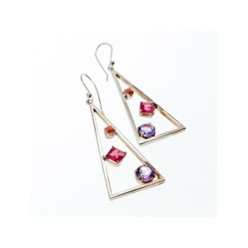 925 Sterling Silver Morganite, Iolite & Agate Earrings