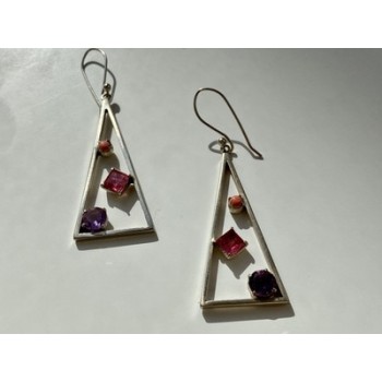 925 Sterling Silver Morganite, Iolite & Agate Earrings