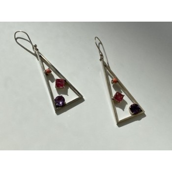 925 Sterling Silver Morganite, Iolite & Agate Earrings
