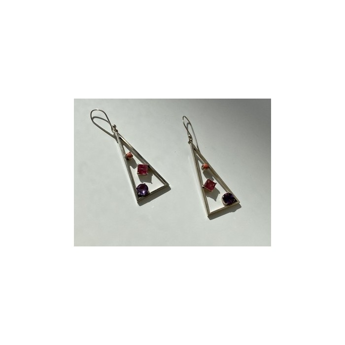 925 Sterling Silver Morganite, Iolite & Agate Earrings
