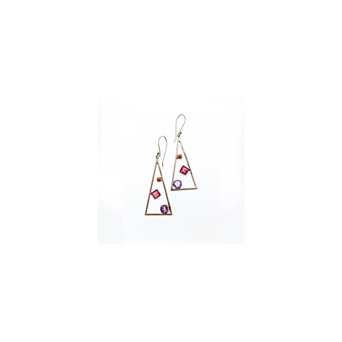 925 Sterling Silver Morganite, Iolite & Agate Earrings