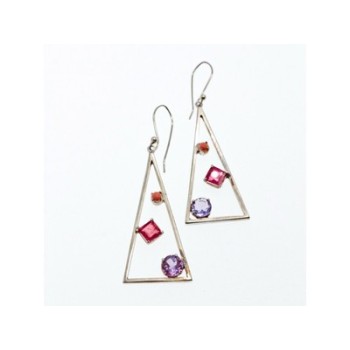 925 Sterling Silver Morganite, Iolite & Agate Earrings