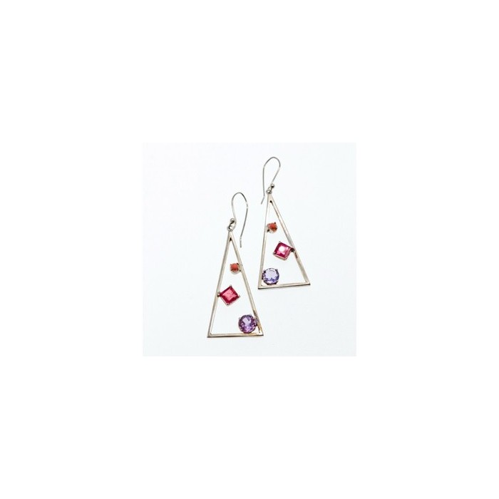 925 Sterling Silver Morganite, Iolite & Agate Earrings
