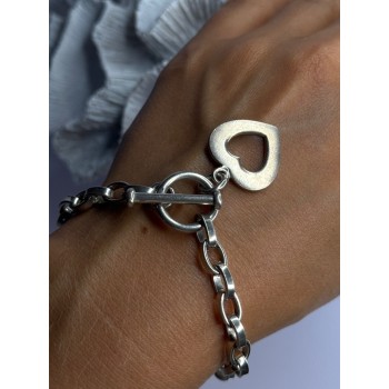 925 Sterling Silver Heart Charm Bracelet Length 7.5