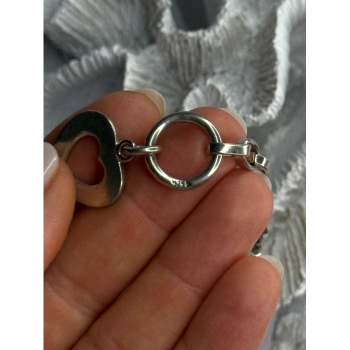 925 Sterling Silver Heart Charm Bracelet Length 7.5