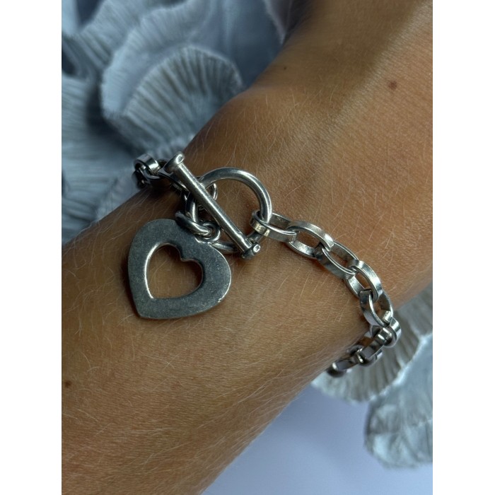 925 Sterling Silver Heart Charm Bracelet Length 7.5