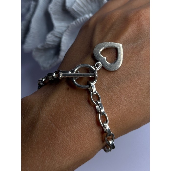 925 Sterling Silver Heart Charm Bracelet Length 7.5