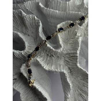 925 Sterling Silver Gold Plated Sapphire & Diamond Bracelet Length 7.5