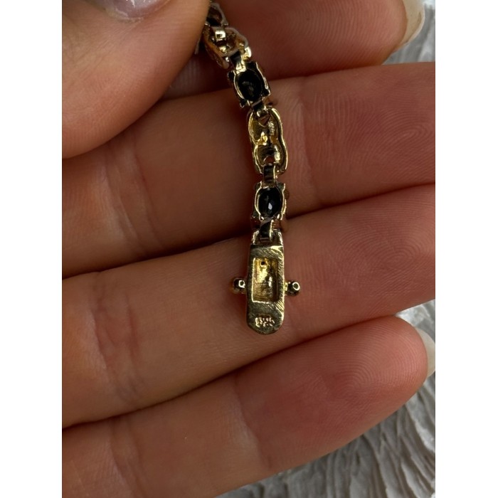 925 Sterling Silver Gold Plated Sapphire & Diamond Bracelet Length 7.5