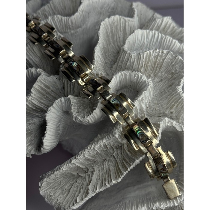 Vintage 925 Sterling Silver Abalone Bracelet Length 7
