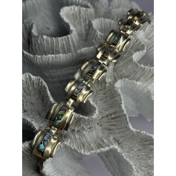 Vintage 925 Sterling Silver Abalone Bracelet Length 7