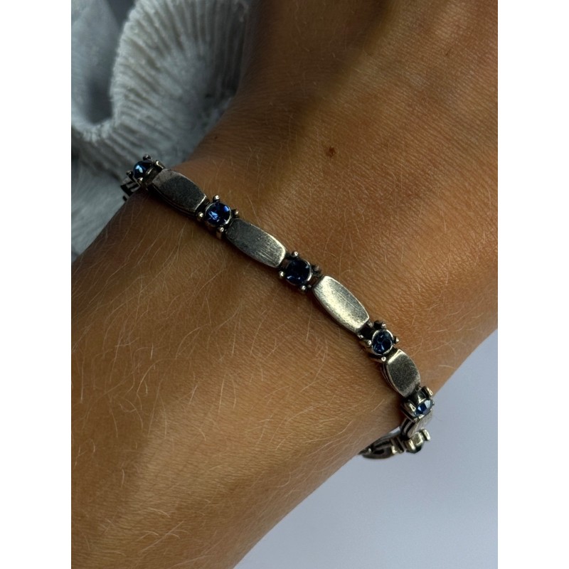 Vintage 925 Sterling Silver Sapphire Bracelet Length 7