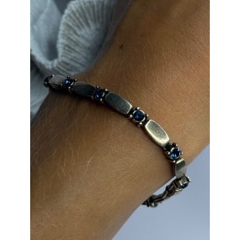 Vintage 925 Sterling Silver Sapphire Bracelet Length 7