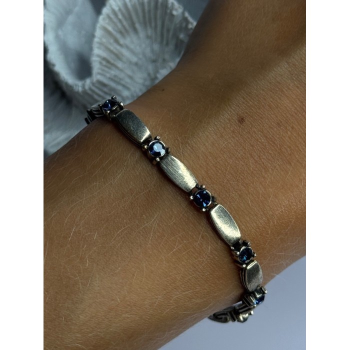Vintage 925 Sterling Silver Sapphire Bracelet Length 7