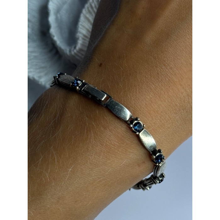 Vintage 925 Sterling Silver Sapphire Bracelet Length 7