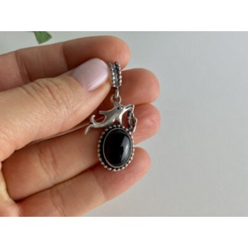 925 Sterling Silver Onyx Dolphin Pendant