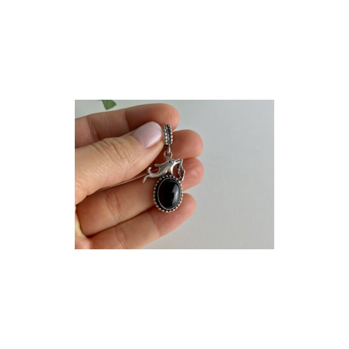 925 Sterling Silver Onyx Dolphin Pendant