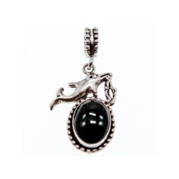 925 Sterling Silver Onyx Dolphin Pendant